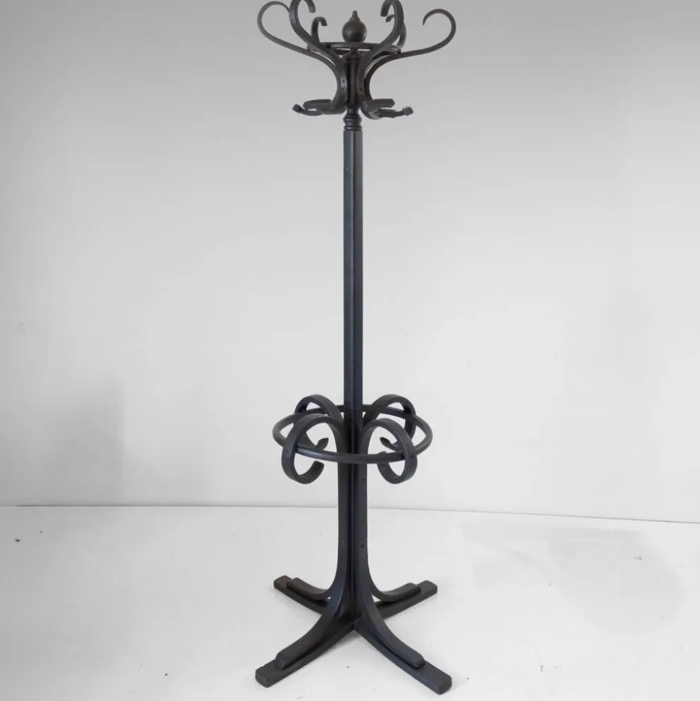 Porte-manteau en bois cintré antique et support à parapluie dans le style de Thonet, vers