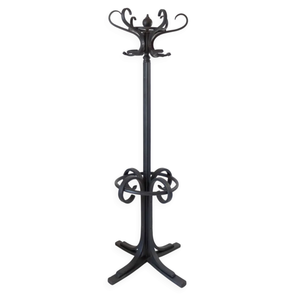 Porte-manteau en bois cintré antique et support à parapluie dans le style de Thonet, vers