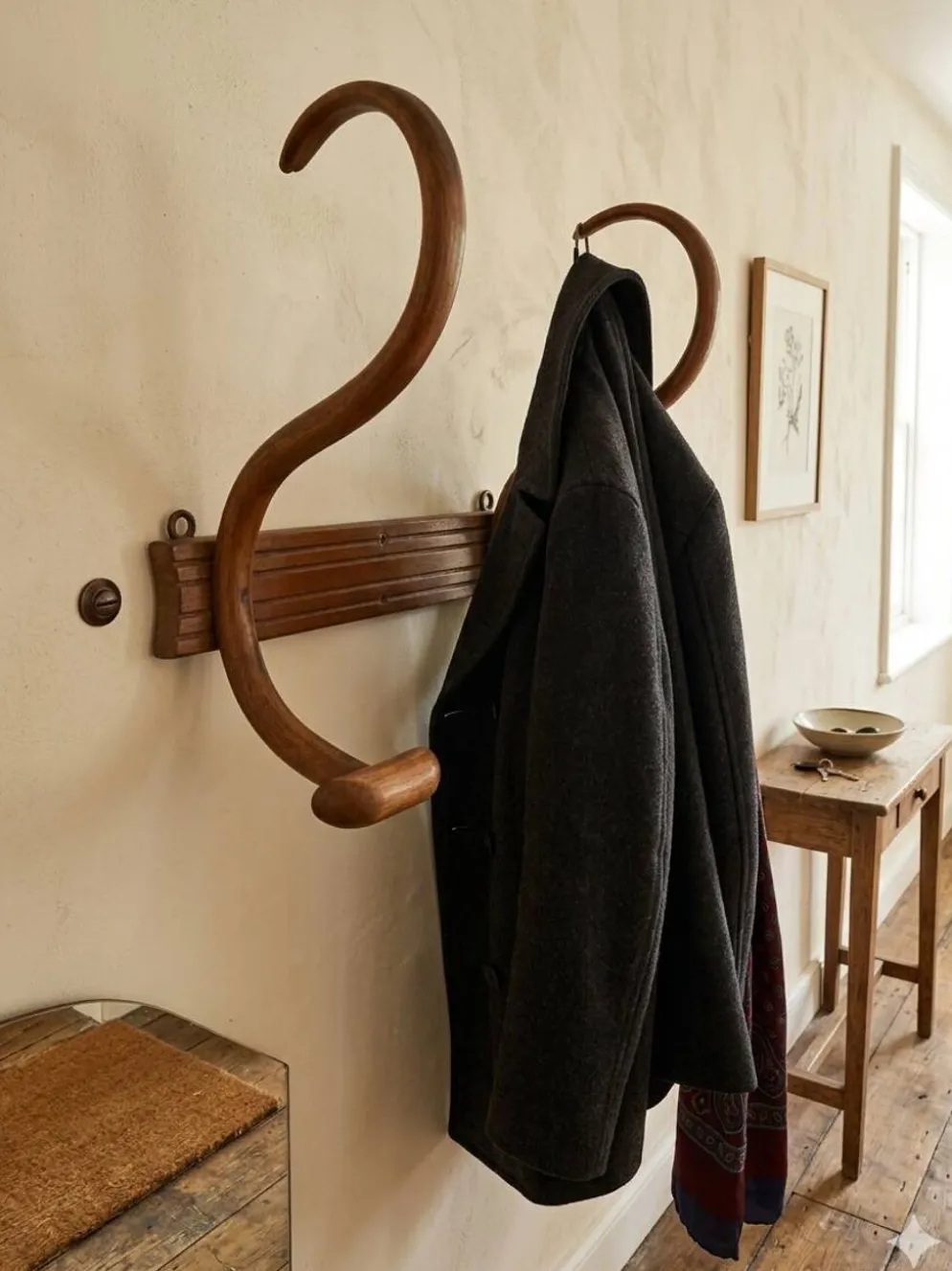 Porte manteau en bois courbé 2 patères, années 1920