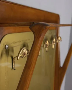 Porte-manteau en bois et verre décoré, Italie années 1950