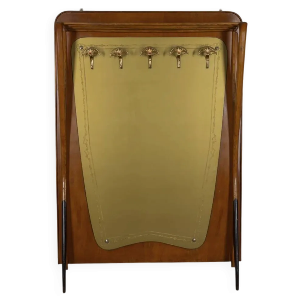 Porte-manteau en bois et verre décoré, Italie années 1950