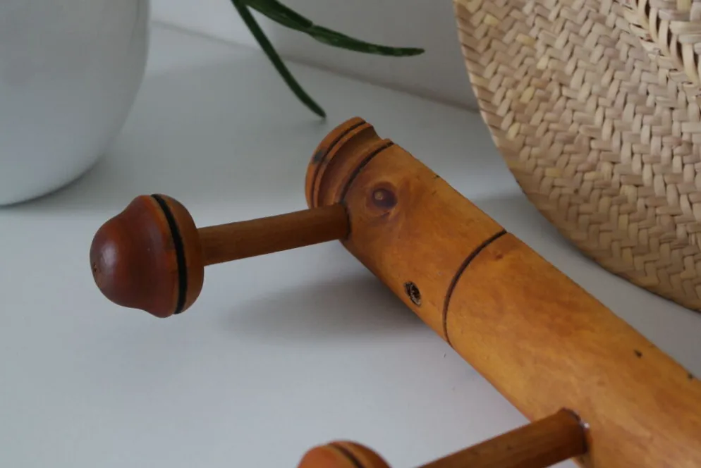 Portemanteau en bois style bambou vintage