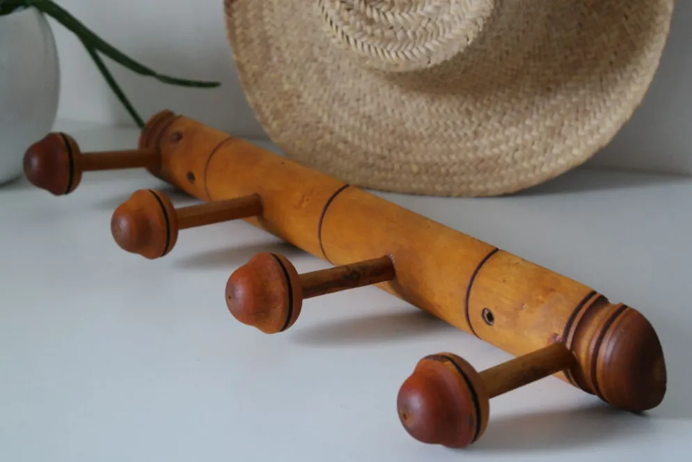Portemanteau en bois style bambou vintage