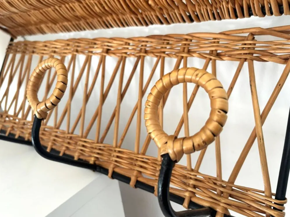 Porte manteau en fer et rotin Jacques Adnet 60s