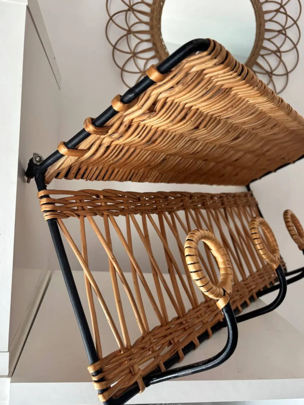 Porte manteau en fer et rotin Jacques Adnet 60s