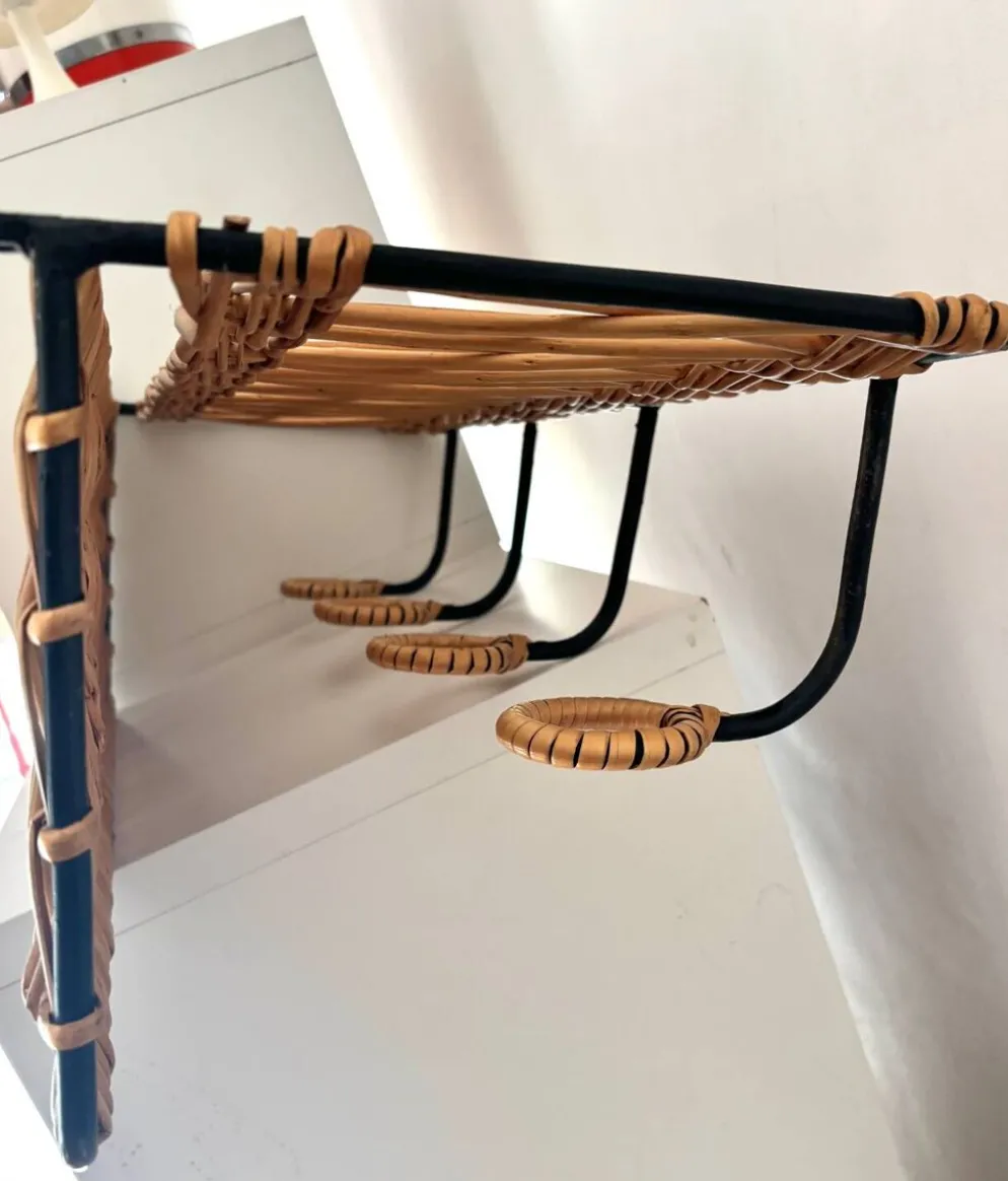 Porte manteau en fer et rotin Jacques Adnet 60s
