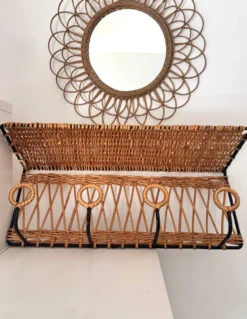 Porte manteau en fer et rotin Jacques Adnet 60s
