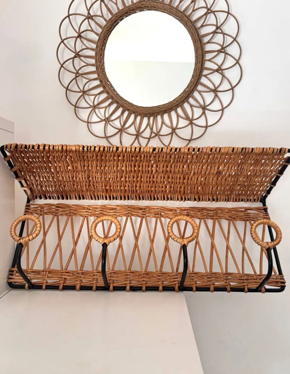 Porte manteau en fer et rotin Jacques Adnet 60s