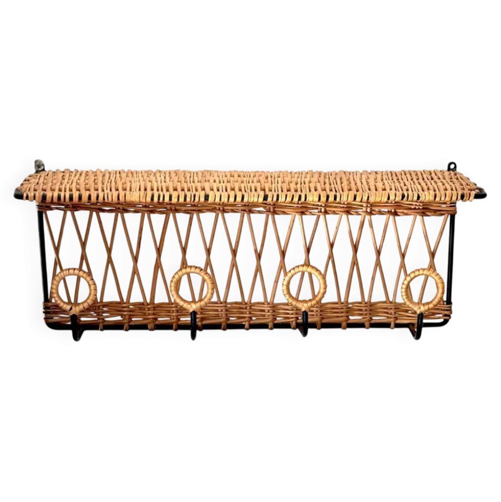 Porte manteau en fer et rotin Jacques Adnet 60s
