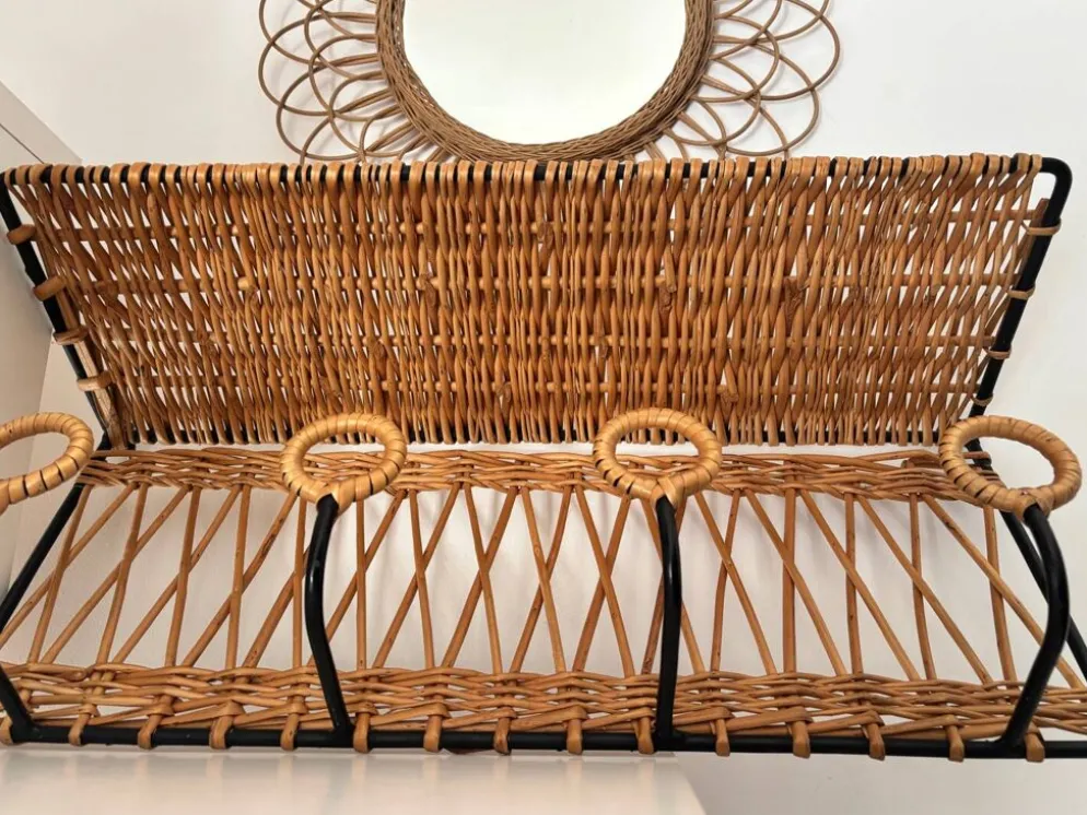 Porte manteau en fer et rotin Jacques Adnet 60s