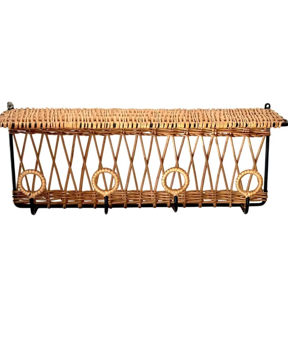 Porte manteau en fer et rotin Jacques Adnet 60s