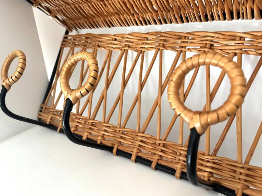 Porte manteau en fer et rotin Jacques Adnet 60s