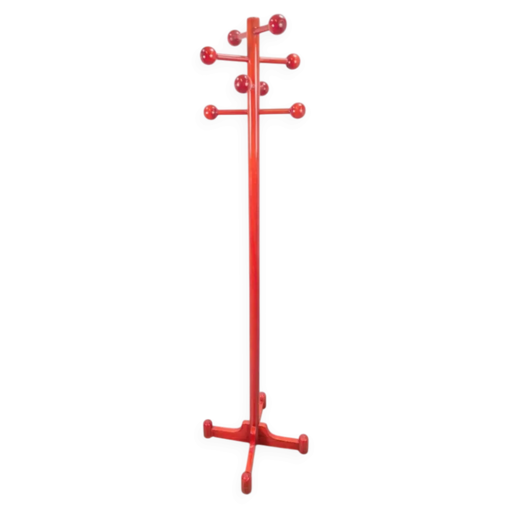 Porte-manteau en hêtre teinté rouge postmoderne avec boules, Italie, années 1970
