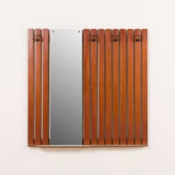 Porte-manteau en teck avec miroir et étagère, Italie, années 1960.