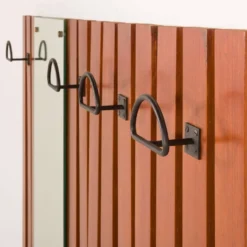 Porte-manteau en teck avec miroir et étagère, Italie, années 1960.