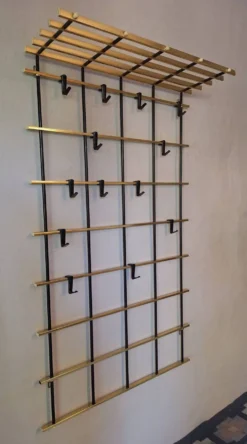 Porte-manteau et porte-chapeaux en laiton et métal mural, années 1960