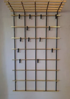 Porte-manteau et porte-chapeaux en laiton et métal mural, années 1960