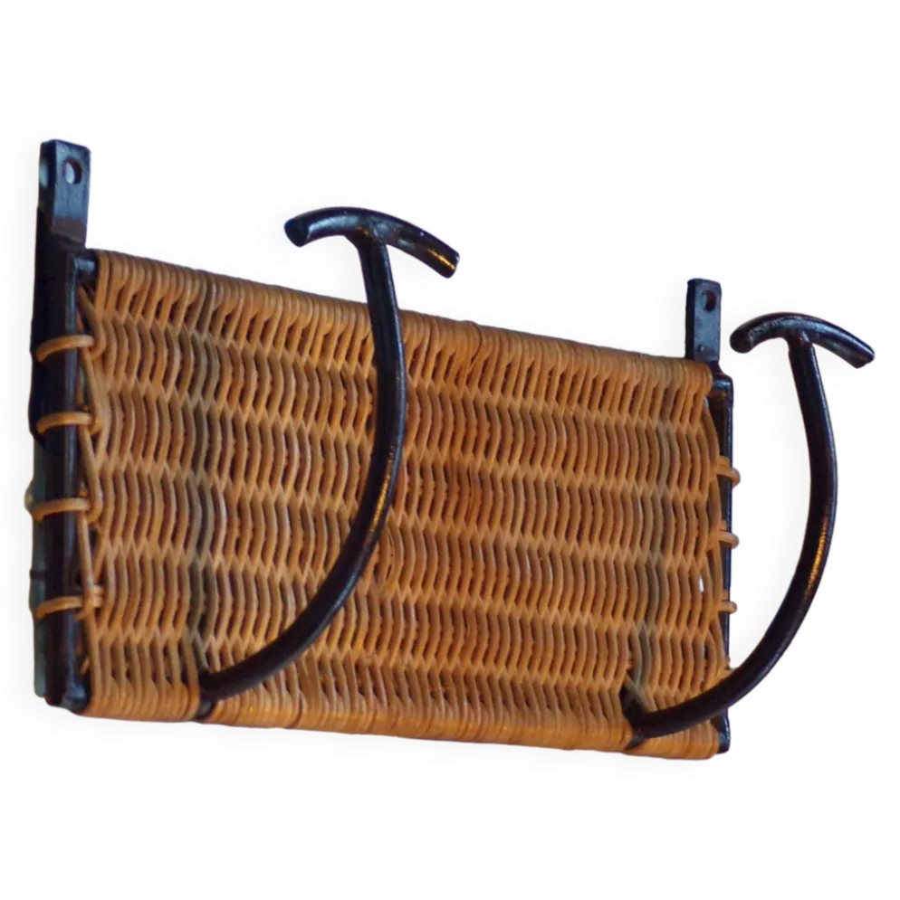 Porte manteau fer et rotin 1950