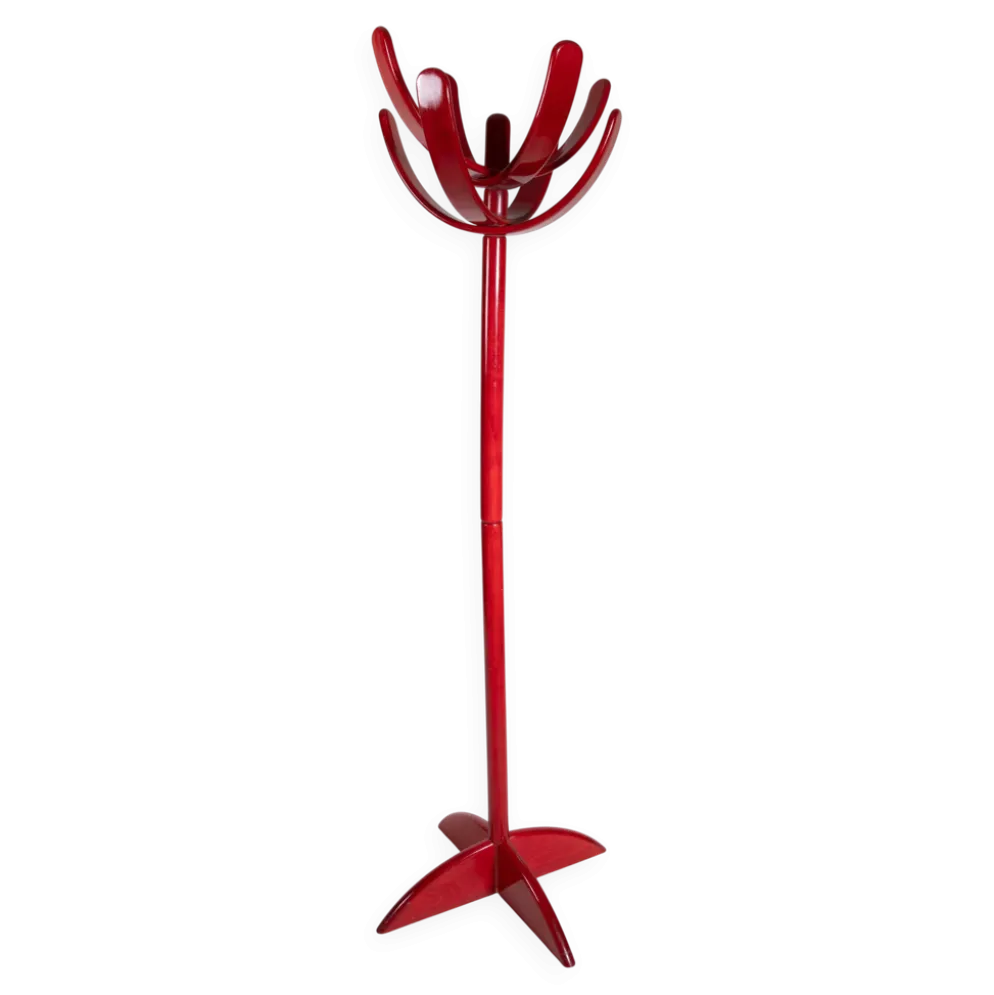 Porte-manteau italien de Mauro Pasquinelli en bois laqué rouge, années 1960