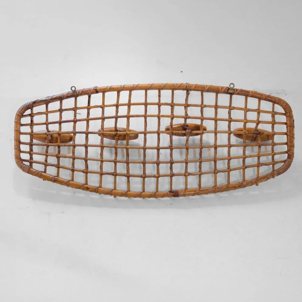 Porte-manteau italien en bambou et rotin du milieu du siècle, années 1960