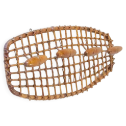 Porte-manteau italien en bambou et rotin du milieu du siècle, années 1960