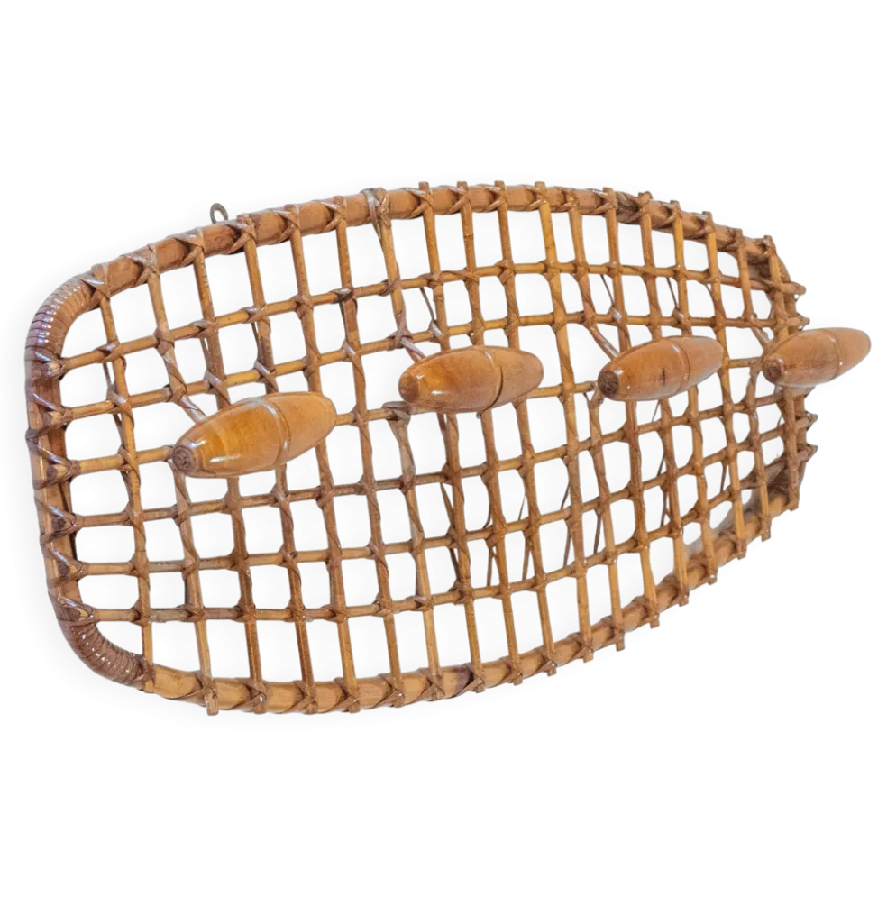 Porte-manteau italien en bambou et rotin du milieu du siècle, années 1960