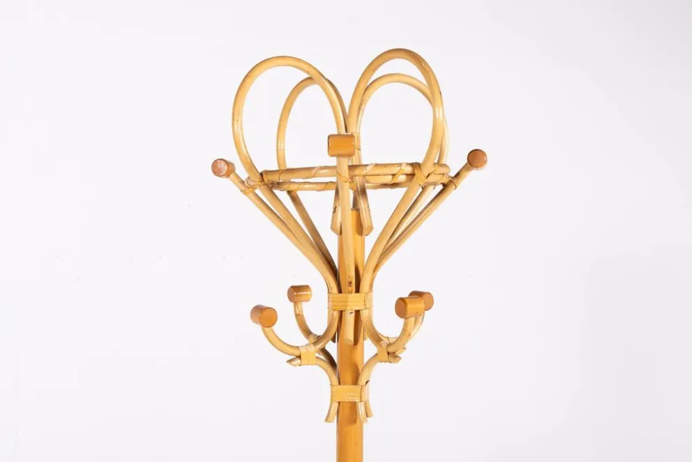 Porte-manteau italien en bambou et rotin, années 1980