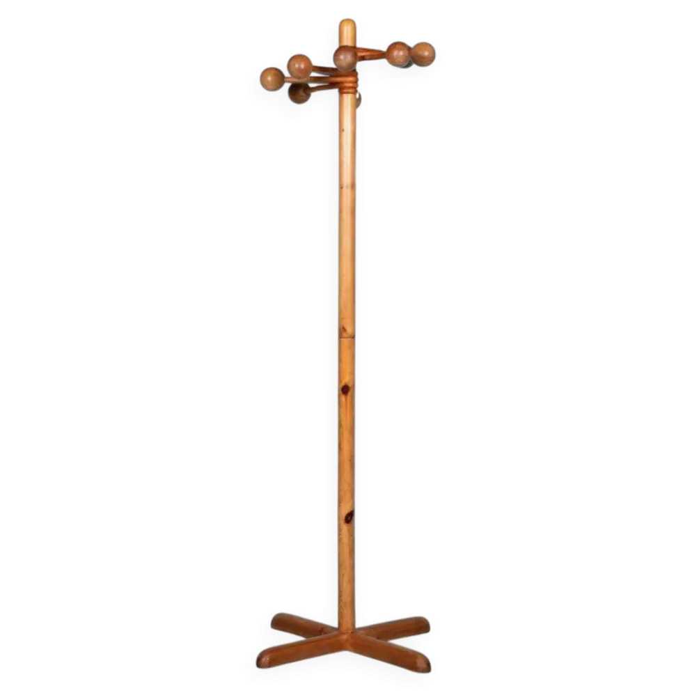 Porte-manteau minimaliste organique en pin des années 70 de style space age