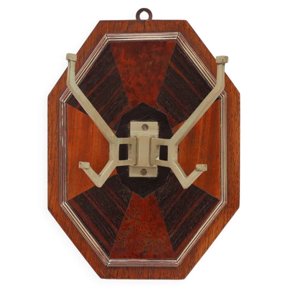 Porte-manteau mural Art Déco à marqueterie géométrique, France vers 1930