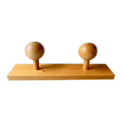 Portemanteau mural avec 2 patères boules en pin