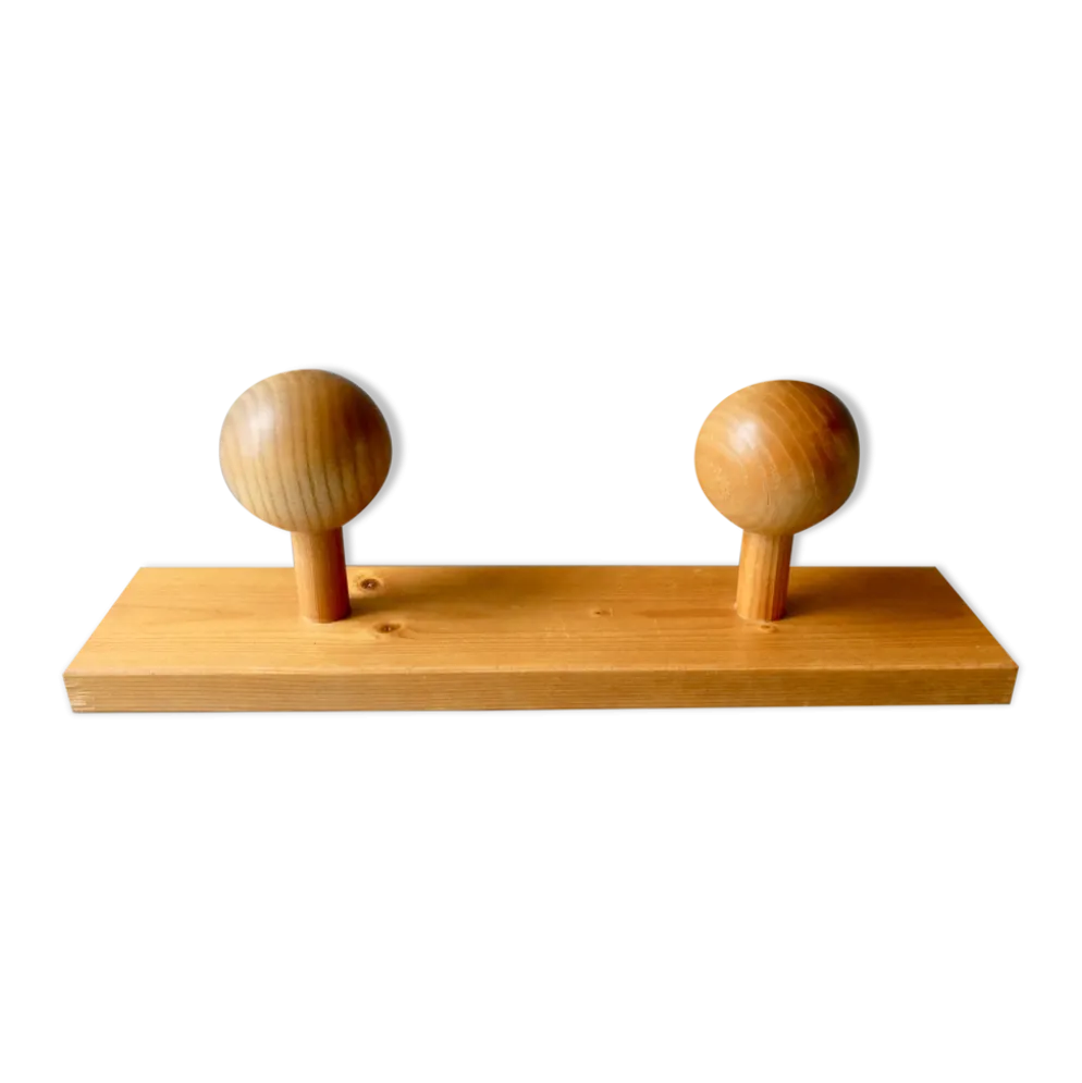 Portemanteau mural avec 2 patères boules en pin