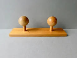 Portemanteau mural avec 2 patères boules en pin