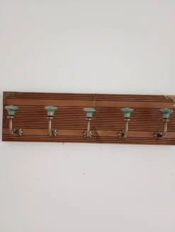 Porte-manteau mural 50 cm – 5 patères céramique vert style vintage