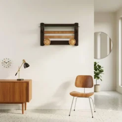 Porte-manteau mural en bois Art Déco, Italie années 1940