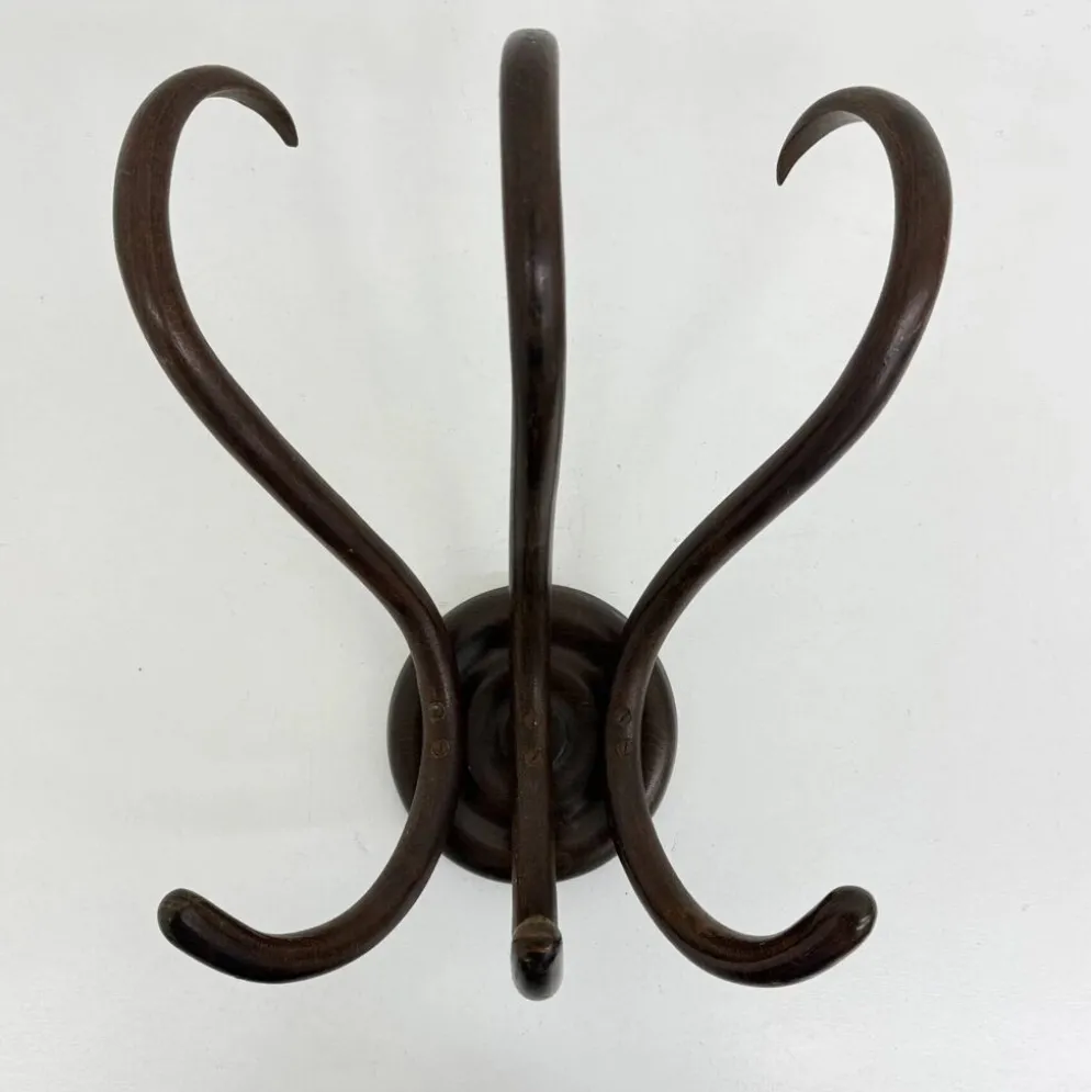 Porte-manteau mural en bois courbé Thonet antique, années 1930