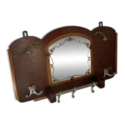 Porte-manteau mural en bois et miroir
