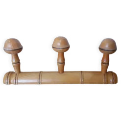Porte manteau mural en bois façon bambou à 3 patères forme champignon