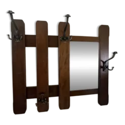 Porte-manteau mural en bois vintage avec miroir