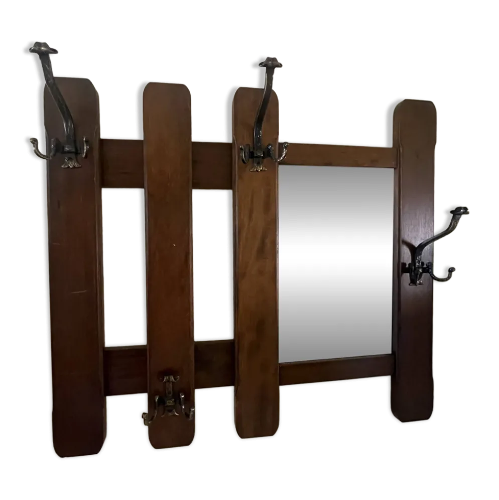 Porte-manteau mural en bois vintage avec miroir