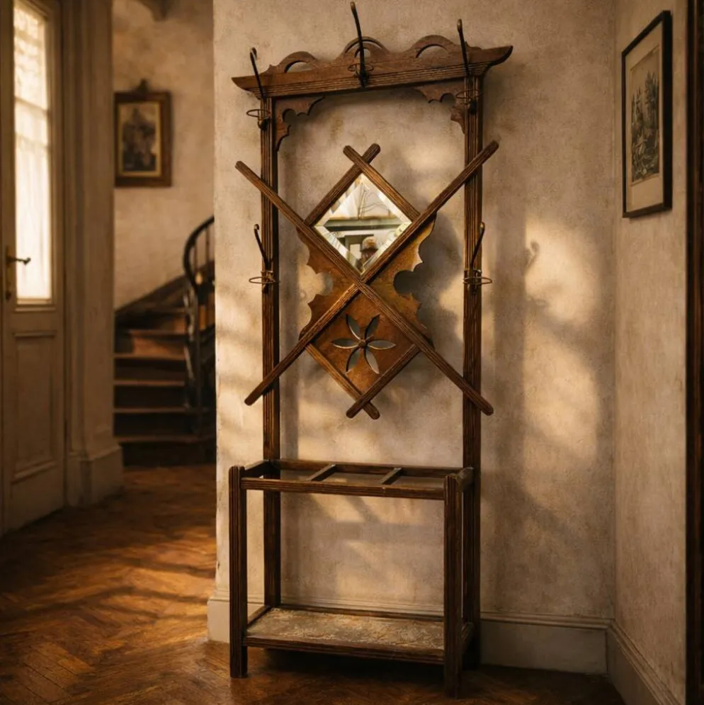 Porte-manteau mural en bois vintage pour couloir