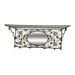 Porte-manteau mural en métal avec miroir et pâquerettes, fin années 50