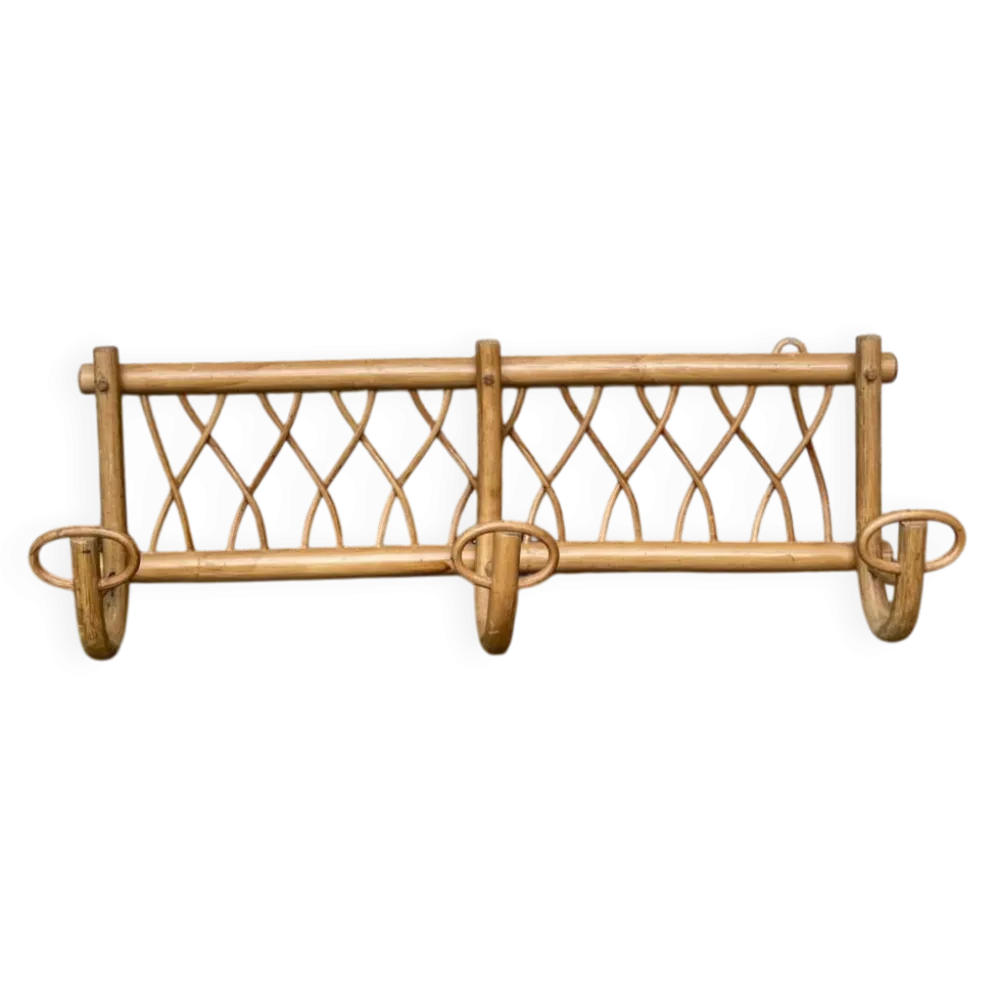 Porte manteau mural en rotin vintage