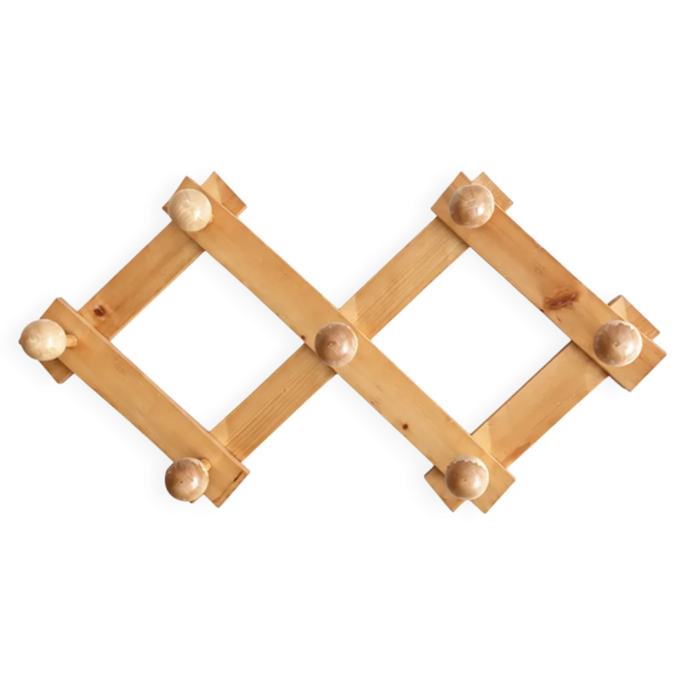 Portemanteau mural extensible en bois clair, années 80