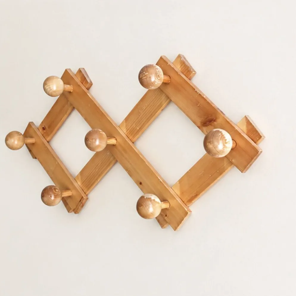 Portemanteau mural extensible en bois clair, années 80