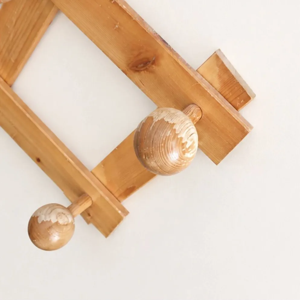 Portemanteau mural extensible en bois clair, années 80