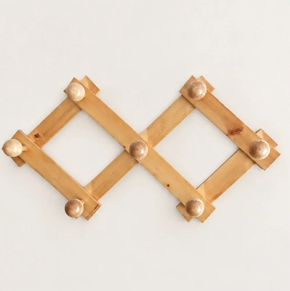 Portemanteau mural extensible en bois clair, années 80