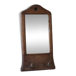 Porte-manteau mural miroir avec patères en bois massif, miroir brutaliste