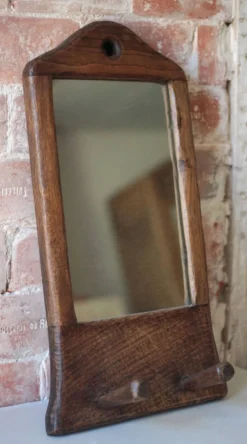 Porte-manteau mural miroir avec patères en bois massif, miroir brutaliste