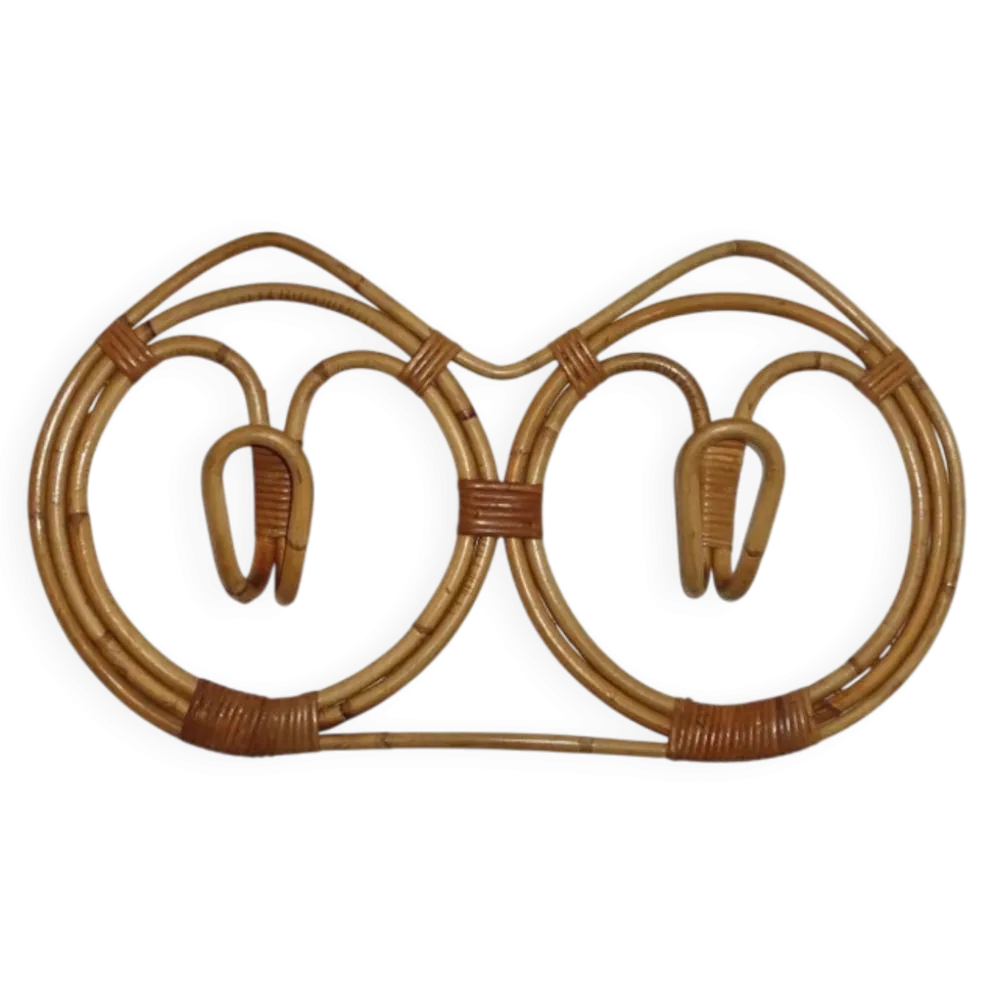 Porte manteau mural par Franco Albini en rotin et bambou, Italie 1960's