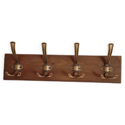 Porte-manteau mural style rustique– 50 cm – 4 patères métal – Bois teinté